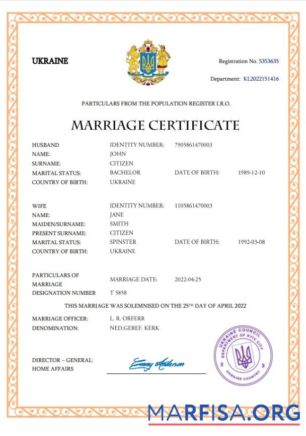 Downloadable Ukraine marriage certificate Word and PDF template